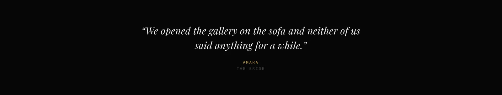 A pull quote in a client gallery, set in italic serif with the client's name and role underneath