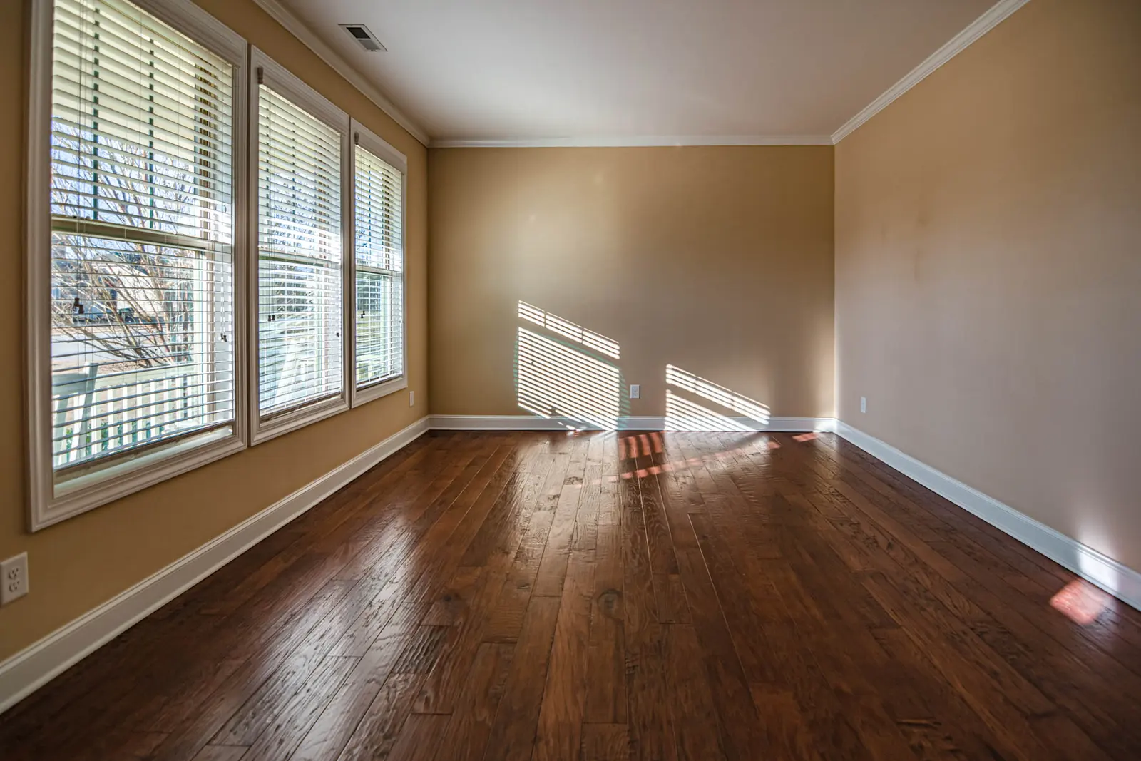 Daylight falling across a living room from a large window